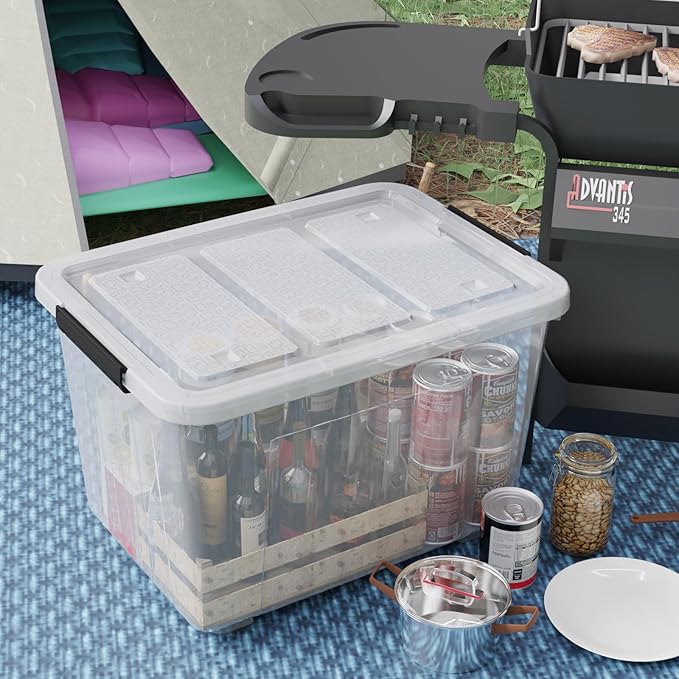 70 Quart Large Storage Bin with Wheels, Clear Plastic Storage Bins with Lids, 4-Pack