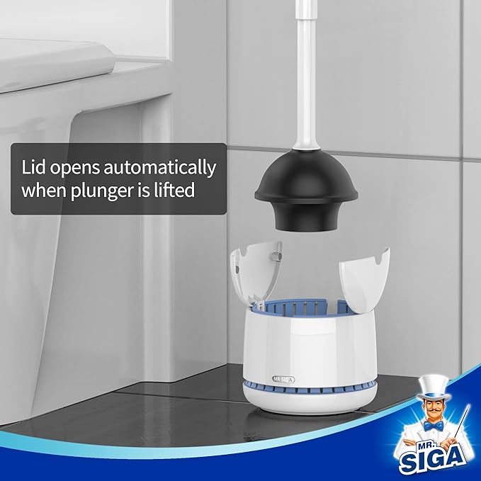 MR.SIGA Toilet Plunger with Holder, Heavy Duty Toilet Plunger and Holder Combo for Bathroom Cleaning, White