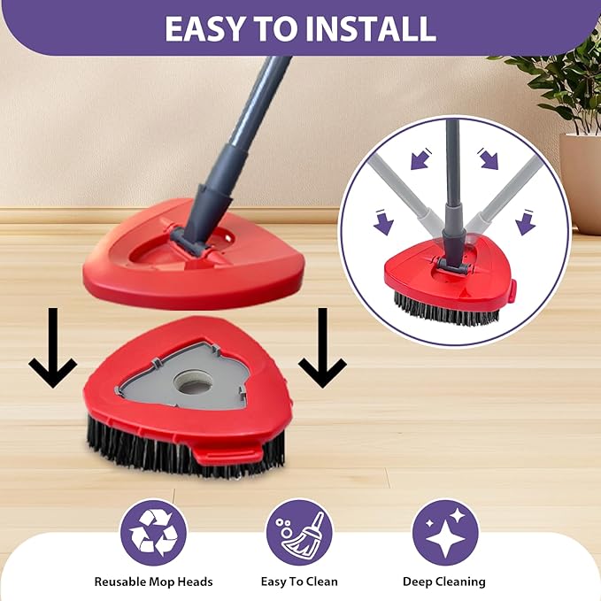 [2025 New Version] 2-Pack Oceda Scrubber Mop Heads for EasyWring 1-Tank System, Stiff-Bristle Brush Head with Built-in Scouring Pad for Deep Cleaning Floors and Tiles