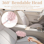 2 PCS Car Interior Duster with Extension Pole, Microfiber Car Duster with Bendable Head, Cars Dusters Exterior&Interior Scratch Free, for Cleaning of Vehicle Details, Offices, Windows(Pink)