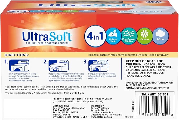 4 in 1 Household Premium Fabric Softener Fresh Scent,250 Single Laundry Dryer Sheets (6.4"x9") Per Dispenser Box,Pack of 12,Made in USA,Drive Clothes Ultra Soft,Reduce Static Cling,Help Repel Pet Hair