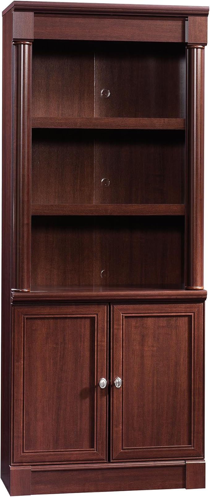 Sauder Palladia Book Shelf, Bookshelf with Storage, Library Bookcase with Doors and Adjustable Shelves, L: 29.37" x W: 13.90" x H: 71.85", Select Cherry