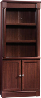 Sauder Palladia Book Shelf, Bookshelf with Storage, Library Bookcase with Doors and Adjustable Shelves, L: 29.37" x W: 13.90" x H: 71.85", Select Cherry