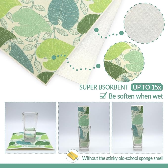 6 - Pack Swedish Kitchen Dish Cloths - Reusable Paper Towels for Counters & Dishes - Eco Friendly Cellulose Sponge Cloth - Assorted (Botany)
