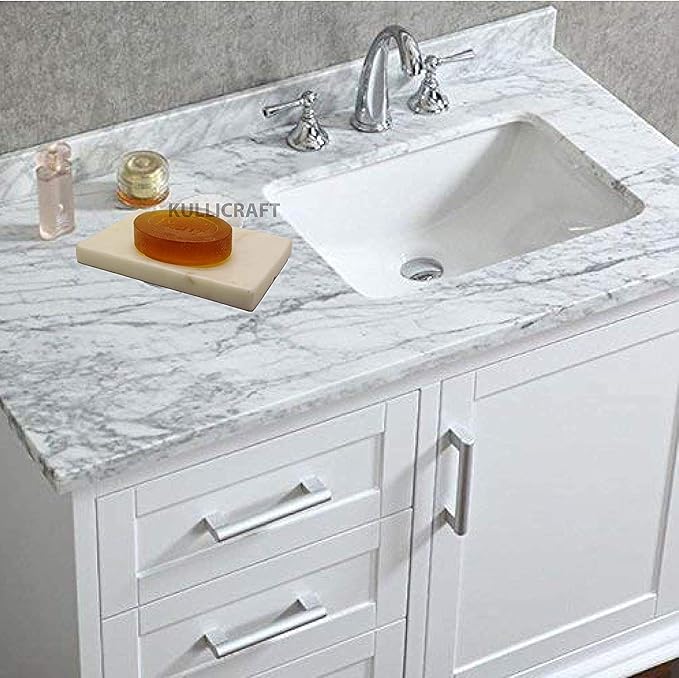 White Soap Dish Tray Marble Soap Holder Trinket Plate for Bathroom Sink Kitchen Countertop Bedroom Vanity Bathroom Accessory Rectangular