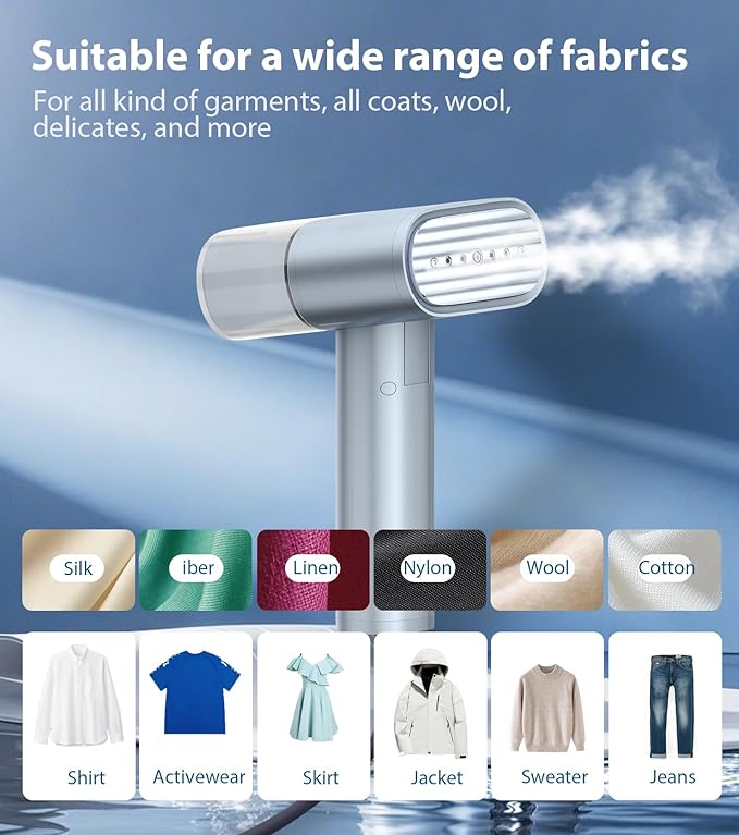 Travel Portable Foldable Garment Steamer – 900W Power, 15s Fast Preheat, 10-Min Continuous Steam, Lightweight Iron