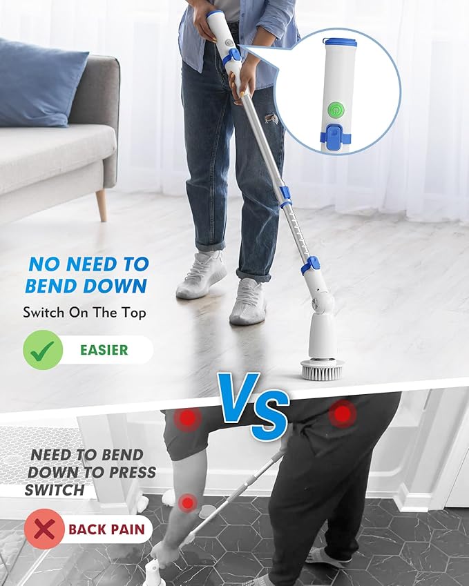 BEAUTURAL Cordless Electric Spin Scrubber, Efficient & Effortless, 2 Adjustable Speed & 3 Length with 8 Brush Heads – Bathroom, Kitchen, Tile & Grout Cleaning