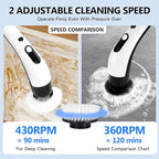 8 - in - 1 Electric Spin Scrubber, Cordless Cleaning & Shower Scrubber with Adjustable Handle, IPX7 Waterproof for Bathroom, Tile, Car, Kitchen, Floor, Tub | 8 Brush Heads, Powerful Horsepower