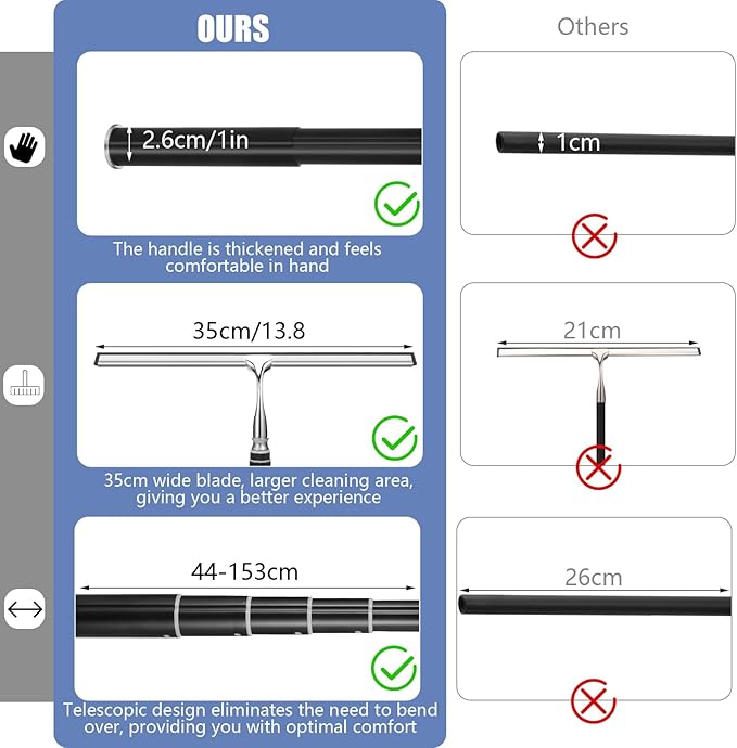 Shower Squeegee with Long Handle,Window Squeegee with Extension Pole Squeegee for Shower Glass Floor Squeegee, Telescoping Shower Squeegee for Glass Door, Tile Wall, Car,Floor