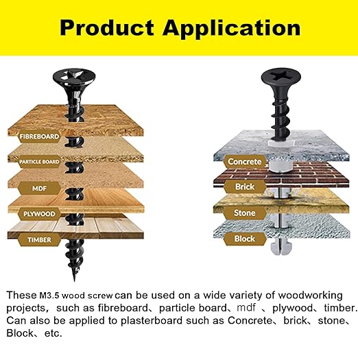 #6 x 2'' Wood Screws, Phillips Flat Head Long Screws, Self-Tapping Countersunk Screws, Exterior Wood Screws, Fasteners for Various Woodworking Repairs and DIY Projects (100 pcs)
