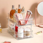 2 Tier Clear Organizer with Dividers for Cabinet, Shlef, Counter - MultiUse Slide-Out Storage Container - Kitchen, Pantry, Medicine Cupboard Bins, Bathroom, Vanity Makeup, Under Sink Organizing