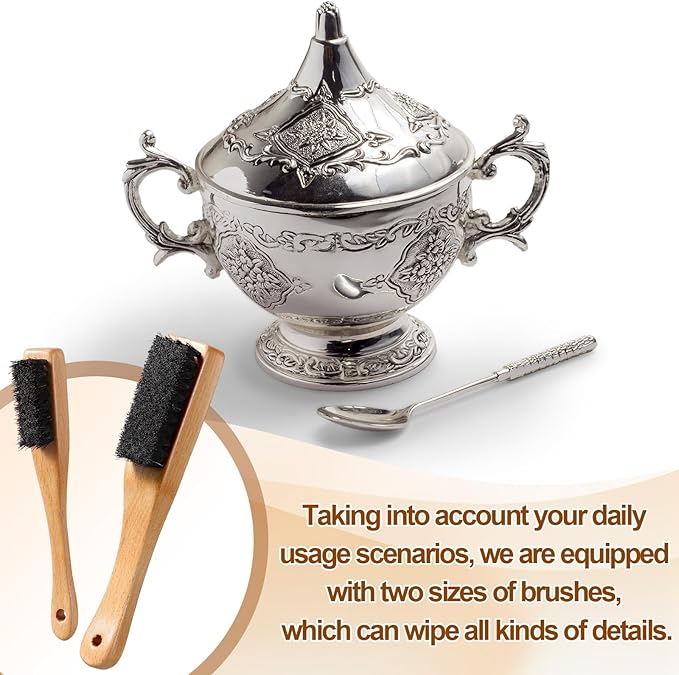 Patelai 6 Pieces Silver Polish Set, 4 Cleaning Horsehair Silver Brushes with 2 Pieces Silverware Polishing Cloth Jewelry Cleaning Kit for Detail Work, Jewelry Tarnish Silverware Plateware