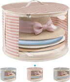 1 Pack Hat Storage Box with Clear Window, Holds up to 7 Caps Cowboy Hat Organizer Bag for Closet for Wide Brim Hats with Carrying Handles, Pink