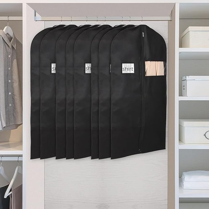 Syeeiex 40" Suit Bag, Set of 5 Garment Bags for Hanging Clothes, Suit Cover Bags for Men or Women, Garment Bags for Suits, Shirts, Sweaters, Jackets - Dustproof and Keep Closet Tidy(Black)