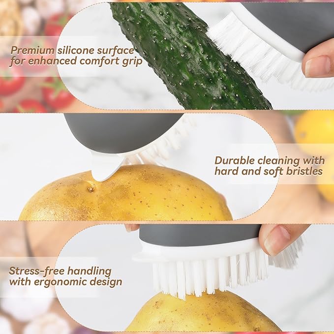 Vegetable Brush Potato Scrubber Brush Non Slip Comfortable Fruit Cleaning Tools for Washing Fruit Mushrooms Carrot or Tough-Skinned Vegetables (1 Pack Grey)