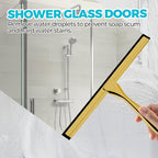 2PACK 12-Inch Golden All-Purpose Shower Squeegee for Shower Doors, Bath Linen Sets, Tile Shower Walls, Bathroom, Window, Glass and Car Windshield, Mirrors and Kitchen-Stainless Steel