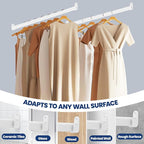 Mavivegue Oval Closet Rod, Closet Rods for Hanging Clothes, Adjustable Closet Rod – Expandable 17 to 40 Inches, Wardrobe Closet Organizer for Laundry Room, RV, Closet Storage (white)