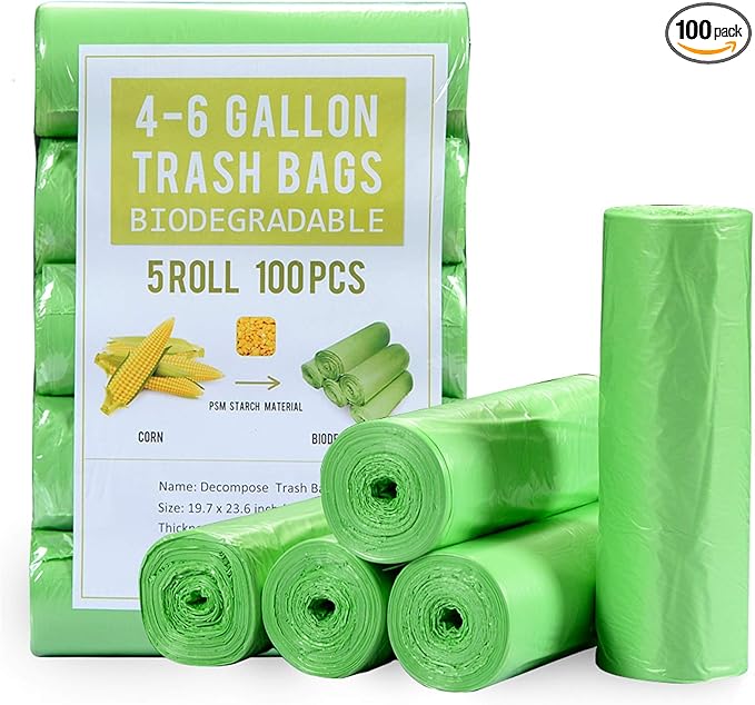 Jaoul Trash Bags 4 Gallon, Small Garbage Bags Strong Tear & Leak Resistant, Unscented Trash Bags for Kitchen, Bathroom, Office, Restroom, Car, Green, 100 Counts
