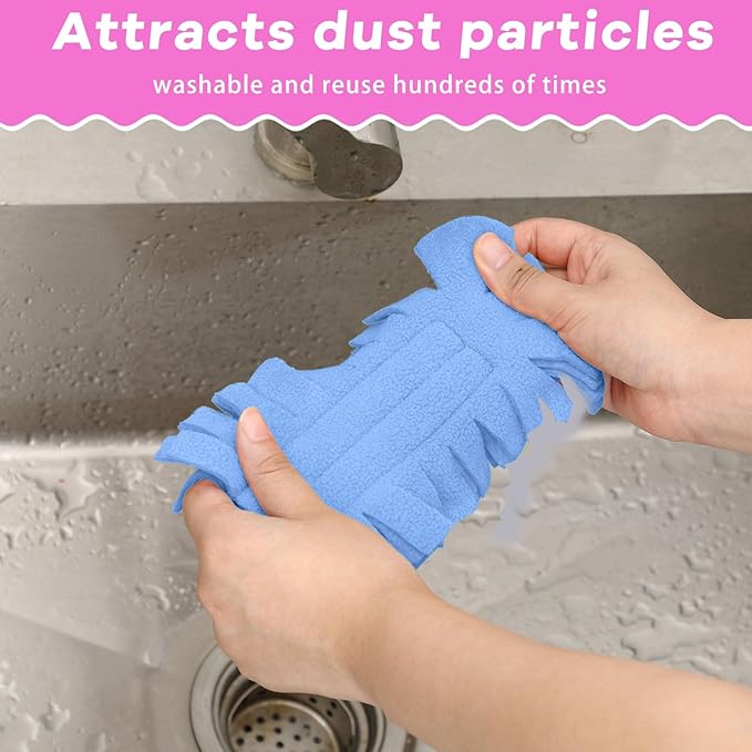 Zubebe 12 Pcs Duster Refill Reusable Fleece Duster Refills Feather Flat Dusters Multi Surface Washable Cleaning Pads Tools for Home, Blinds, Car, Pet, Furniture, Fans (Red,Yellow,Green,Blue)