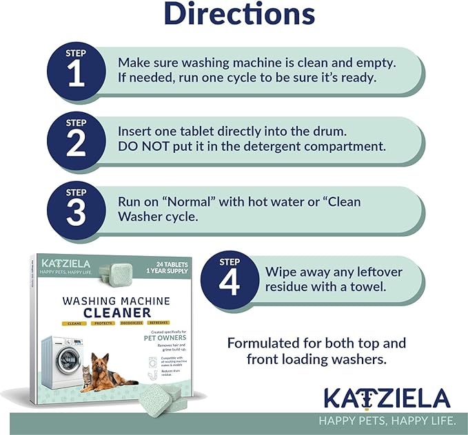 Katziela Washing Machine Cleaner Tablets Laundry Machine Cleaner & Pet Odor Remover Deep Cleaning Tablets for Front and Top Load Washers