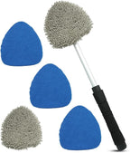 JOYFUL&HOPEFUL Car Windshield Cleaning Tool, Car Inside Window Cleaner Tool with Extendable Handle, 3pc Microfiber and 2pc Chenille, Car Interior Cleaner Tool Anti Fog, Streaks Free