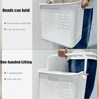 Layered Storage Laundry Basket, Hollow Rectangular Clothes Storage Rack with Wheels,Freestanding Clothes Hamper for Kitchen Bathroom Bedroom Laundry Room(47x79cm(18.5x31.1in), White)