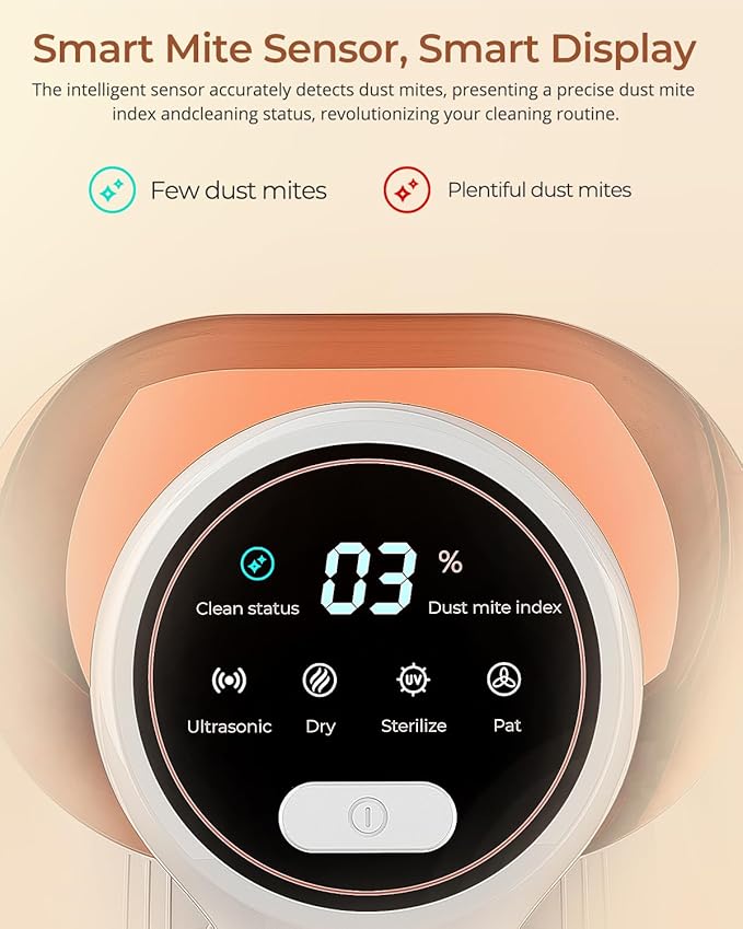 Bed Vacuum Cleaner with Dust Sensor, Mattress Vacuum Cleaner with UV & Ultrasonic and High Heating, 13Kpa Suction 500W Powerful Double-Cup Handheld Vacuums (J300, Corded)