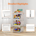 Lifewit Plastic Stackable Storage Baskets, 4 Tier Stacking Bins for Food and Clothes, Multifunctional Organizer for RV, Kitchen, Playroom, Pantry, White, 35 x 30 x 72 cm/14 x 12 x 28 inch, 2 Pack