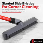 2-in-1 Silicone Rubber Broom Carpet Rake and Squeegee - Swivel Pet Hair Removal Broom with Long Handle - Slanted Side Bristles for Corners - Multipurpose Rubber Broom for Carpet, Hardwood Floor, Tile