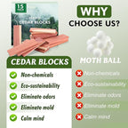 ESRICH Cedar Blocks for Clothes Storage,15 Pack with Metal Hooks,100% Natura Cedars Wood for Closets,Cedars Planks with Sandpaper,Cedar Chips for Closets and Drawers
