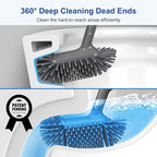 HAMITOR Toilet Bowl Brush Holder Set: Deep Cleaning Silicone Toilet Cleaner Scrubber Under Rim with Curved Bristle for Bathroom Dead Corner Clean - Modern Rv Toilet Decorative Accessories - Gray