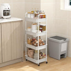 MOYIPIN 4-Tier Plastic Rolling Utility Cart with Handle,Utility Storage Cart for Office, Living Room, Kitchen,Movable Storage Organizer Shelves,White