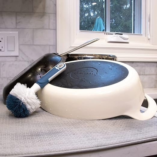 Unger Sink and Dish Scrub Brush, Kitchen Washing Scrubber for Hard-to-Reach Corners, Small Cleaning Supplies, Non-Scratch Bristles, Glassware, Pots, Pans, Tumblers, Drains, and Disposals