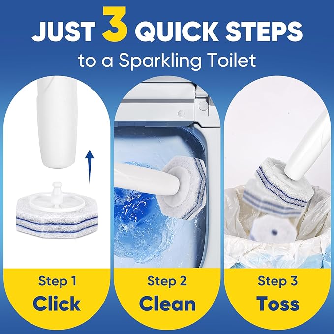 30Ct Aromative Toilet Brush Refills, Toilet Bowl Cleaner Refills, Double-Layer Cleaning Pads Added, Disposable Refill Heads for Toilet Bowl Cleaner Wands，Lemon, Blue Ocean, Lavender （Patented）