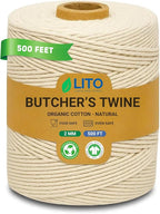 Organic Butcher’s Twine for Cooking & Trussing – 2mm Heavy-Duty Natural Cotton Kitchen Twine 500 Feet – Food-Safe, Oven-Safe String for Meat, Turkey, Baking, & Crafts
