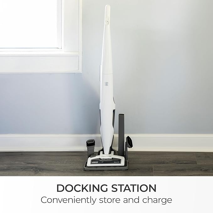Kenmore DS1030 Cordless Stick Vacuum Lightweight Cleaner 2-Speed Power Suction LED Headlight 2-in-1 Handheld for Hardwood Floor, Carpet & Pet Hair, White