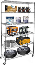 WDT NSF Certified Storage Shelves on Wheels, Heavy Duty Metal Shelves for Storage with Adjustable Stand, 6-Tier Wire Shelving Unit for Garage Pantry Kitchen Shelf Rack, 47" D x 17" W x 80" H
