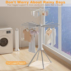 4-Legged Clothes Drying Rack Foldable, Double Dryer Rack with 20 Clips, Outdoor Laundry Drying Rack with 4 Pulleys, Collapsible Drying Rack Clothing, Aluminum Hanging Dry Rack for Clothes,Socks,Towel