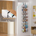 8-Tier Over the Door Organizer with Baskets - Metal Spice Rack Hanging Storage Rack for Pantry, Kitchen, Spices & Laundry, Adjustable Shelves, Heavy Duty Hanging Storage Organizer Door Mount, Black