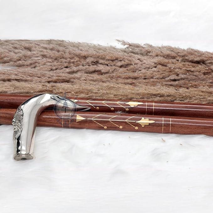 Deluxe Walking Sticks | Rosewood Crafted Cane with Solid Brass Chrome Decorative Bars | Nagina International