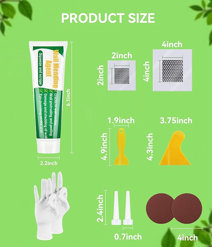 Indoor Safe & Odorless Wall Hole Repair Mixture – Quick-Dry with Scraper, Fast Fills Cracks for Smooth Paint-Ready Walls (Wall Repair Paste 2 Pack ＆ Wall Repair Patches)