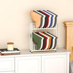 SWTYMIKI Hat Stand for Baseball Caps - 2 Tier Wood & Metal Tabletop Hat Organizer Storage Display Rack, Holds up to 20 Caps for Desk, Closet Shelf, Dresser (White)