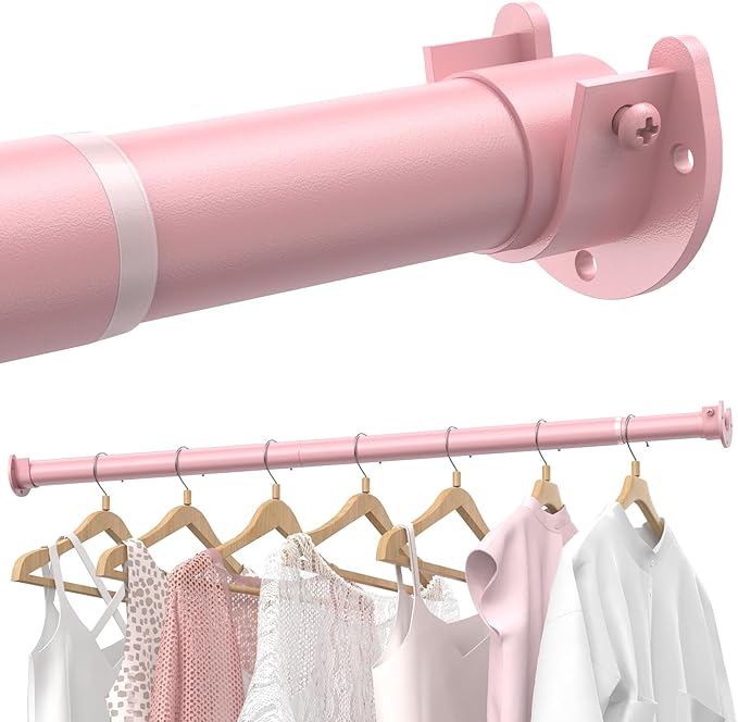 Supforce Closet Rods for Hanging Clothes, 17 to 99 Inches Stepless Adjustable Metal Closet Rod, 1.3 Inches Heavy Duty Clothes Hanging Rod for Closet Wardrobes Laundry RV, Pink