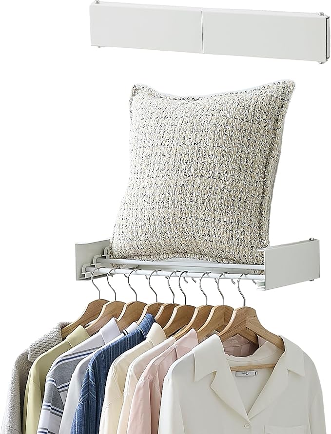 Clothes Drying Rack, Laundry Hanger Dryer Rack, Wall Mounted Drying Rack for Laundry, Foldable Drying Rack Indoor Outdoor, 19.7" Wide, 4 Aluminum Rods, 40 lb Capacity (White 19.7")