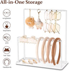 pickpiff Headband Holder Organizer Metal 2-Tier with Tray: Hair Accessories Display Stand Storage, Purse Charms Key Rings Rack Necklace Stand Home Bedroom for Girls Women, White