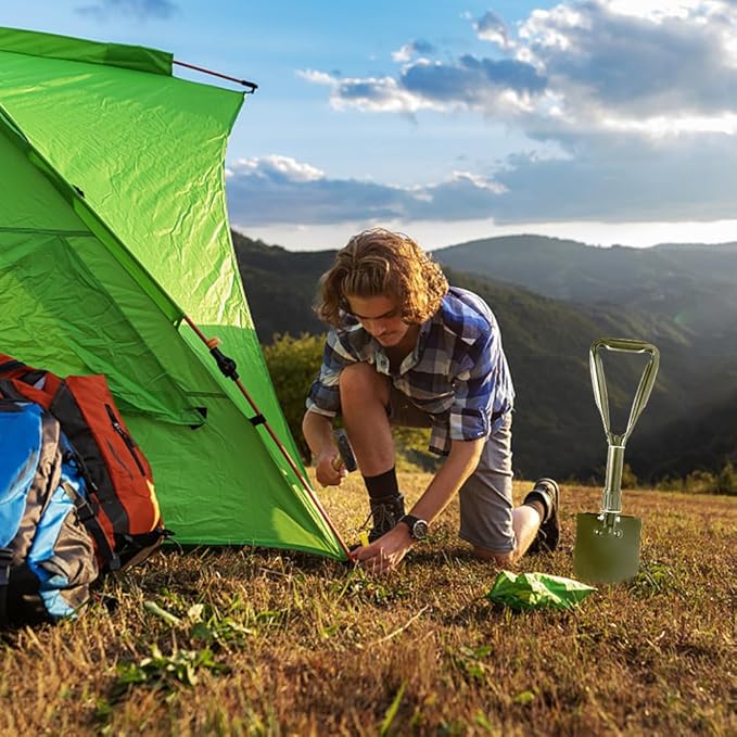 Camping Shovel, 18.5'' Digging Shovel Portable Ergonomic High Carbon Steel Folding Shovel for All Occasions Outdoor Camping Hiking Garden (Green/Silver)