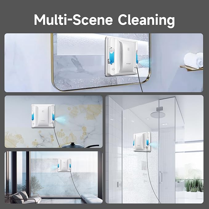 FMART W7 Window Cleaning Robot – Dual Nozzles Ultrasonic Spray, 4000Pa Suction, AI Path Planning, Edge Detection, Anti-Slip Safety, App Control Window Cleaner Robot for Indoor/Outdoor Glass & Tiles