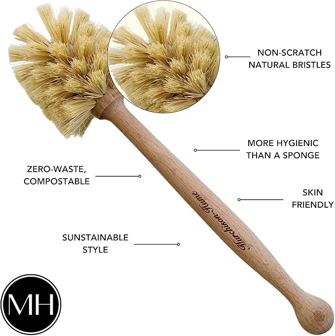 Murchison-Hume Natural Bottle Brush - Eco-Friendly & Biodegradable Bottle Brush with Beechwood Handle and Sisal Bristles, Bamboo Dish Brush for Baby Bottles, Glassware, and More