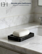 Natural Marble Soap Dish for Shower with Silicone Non-Slip Feet, Stone Drying Tray, Bar Soap Saver, Holder Container for Bathroom Decor Accessories(Black Marquina, Rectangular)