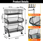 3-Tier Rolling Pantry Organizers and Storage Cart with Wheels – Stackable Wire Snack Cart for Kitchen, Pantry Shelves and Storage Rack for Fruit, Vegetables, Onion, Potato